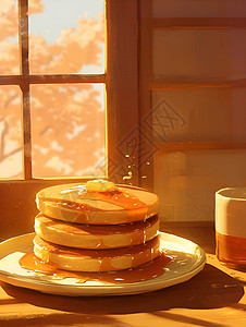 糖浆美食窗台上的松饼插画