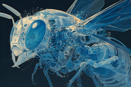 蓝色机械科技蓝色机械蜜蜂插画