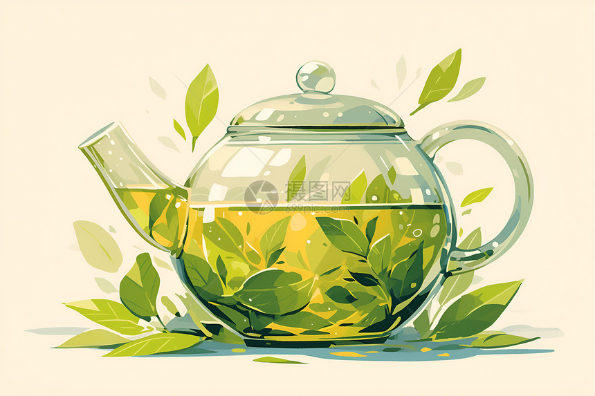 玻璃茶壶里的茶叶图片