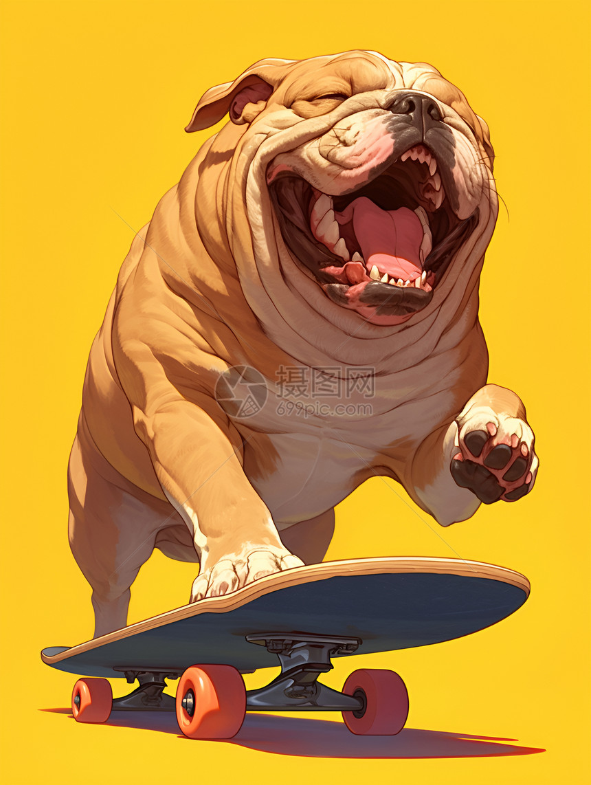 快乐小狗骑着滑板图片