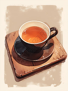 木托盘上的茶杯背景图片
