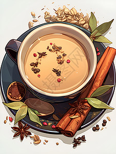 调制咖啡香料调制的奶茶插画