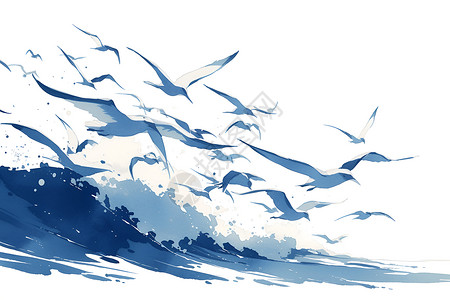 海鸟素材海鸥飞过海洋插画