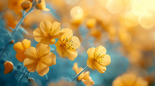 黄色花朵树藤阳光下的黄色绽放背景