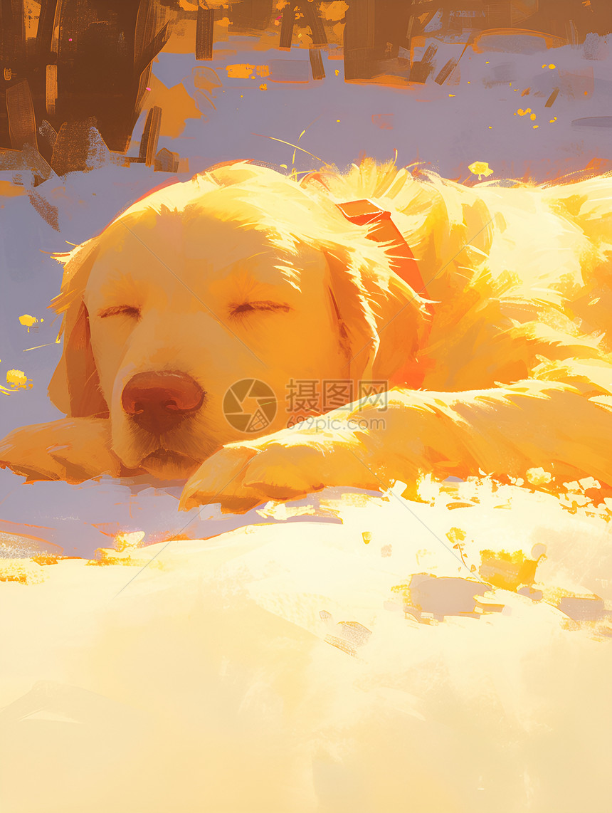 阳光中熟睡的小狗图片