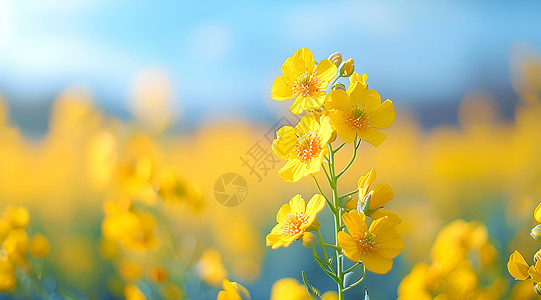 金黄色油菜花的特写高清图片