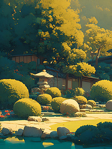 日式庭院建筑背景图片