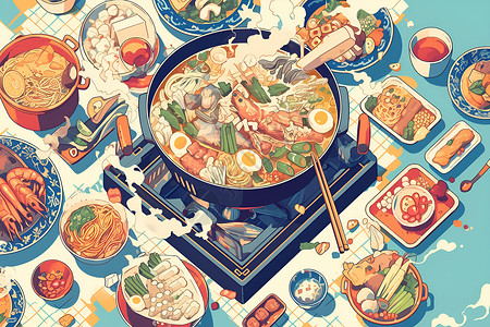一桌丰盛的火锅盛宴背景图片