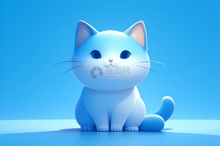 蓝色背景下的极简猫咪图片