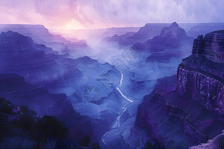 神秘大峡谷神秘蓝紫色的大峡谷插画
