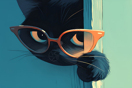颠倒猫琥珀眼睛猫从门框中窥视插画
