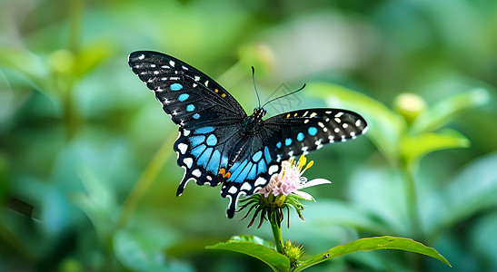 美丽夏天蝴蝶停在花朵上背景