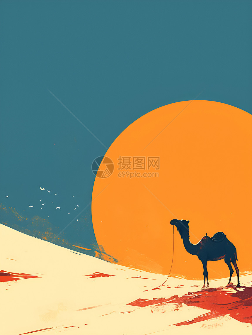 沙漠驼骆简约剪影艺术图片
