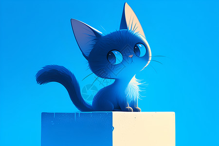 蓝调猫咪素描风格插画背景图片
