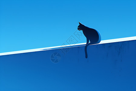 蓝色猫咪剪影背景图片