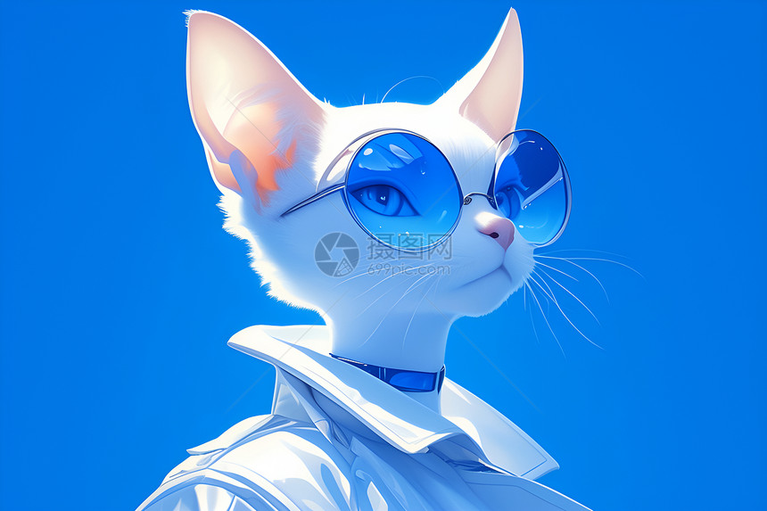 蓝色背景的时尚猫咪图片