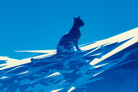 蓝猫立体剪影插画背景图片