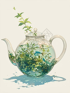 清静的玻璃茶壶插画