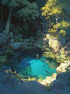黑鹰泉森林保护区幽静的淡水泉插画