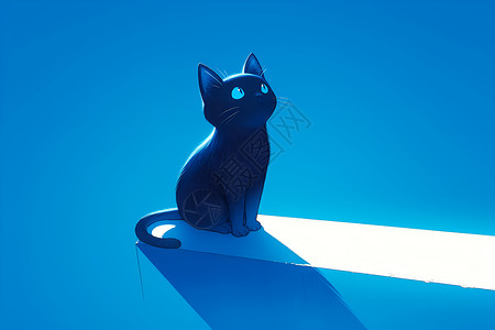 淡雅蓝色中的极简主义猫背景图片