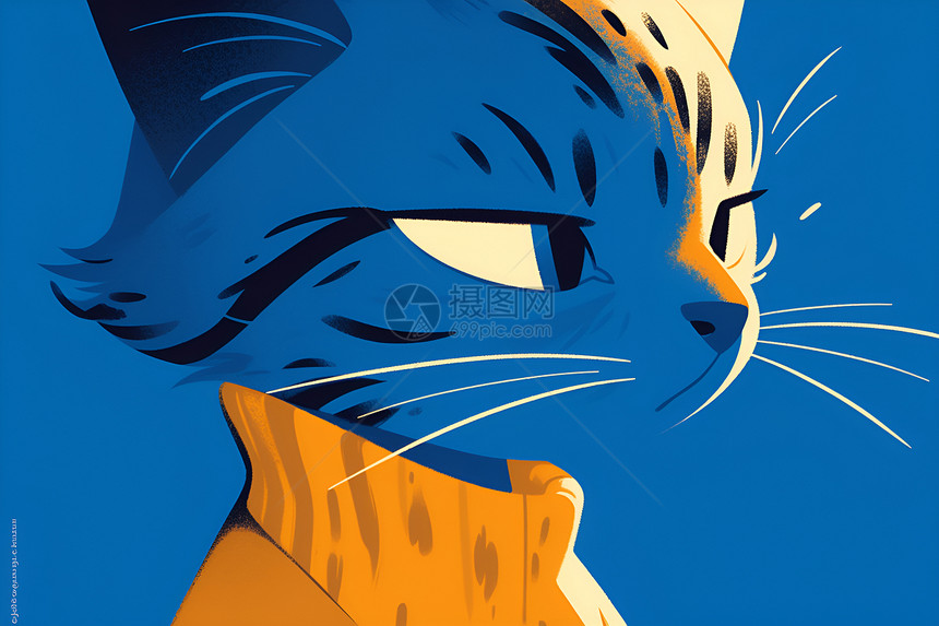 蓝色猫咪插画图片