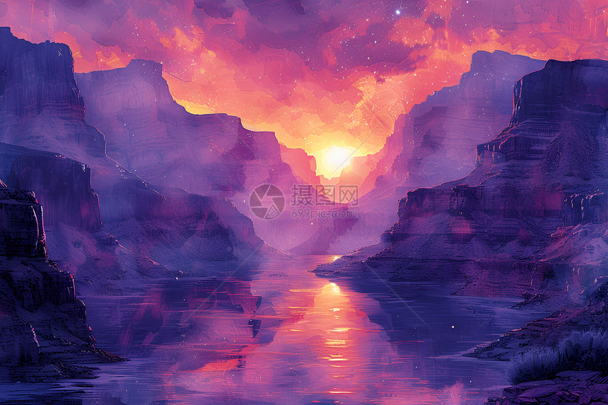 紫色幻境下的峡谷图片