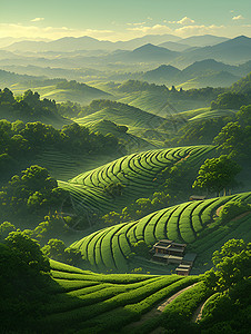 青山绿水山间茶乡背景图片
