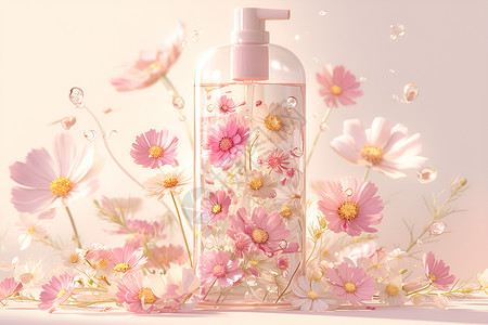 粉色鲜花洗发水背景图片