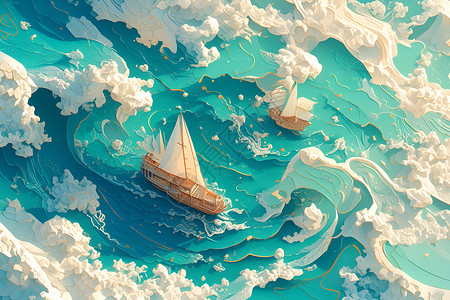 海浪中的帆船背景图片