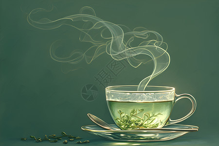 绿茶茶艺一杯绿茶插画