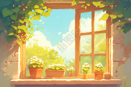 窗台上的花盆背景图片
