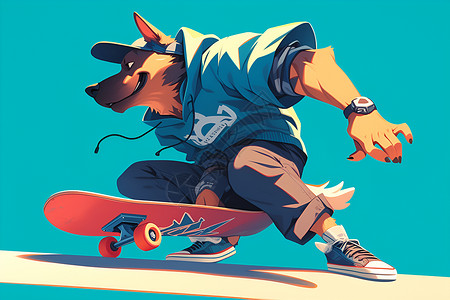 滑板爱好者运动滑板爱好者的狗狗插画