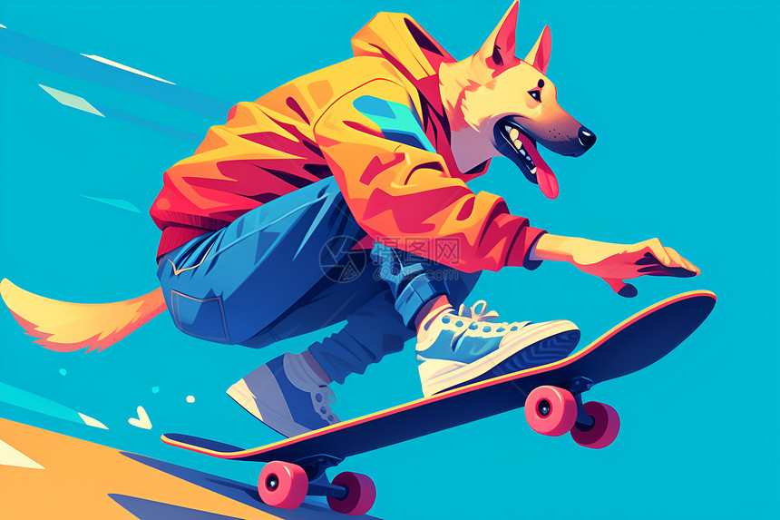 狂热爱好滑板的小狗图片