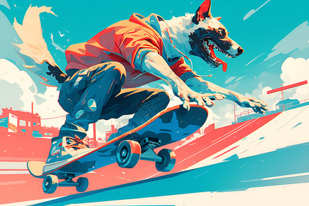 平衡滑板爱好滑板的小狗插画
