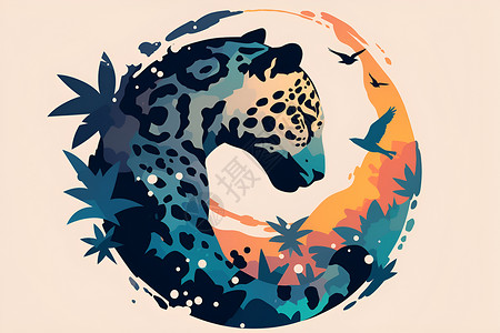 彩色的豹子图标背景图片