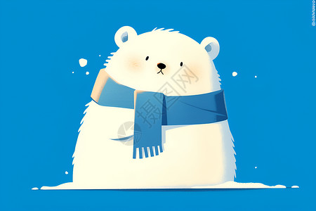 北极熊系著蓝色围巾背景图片