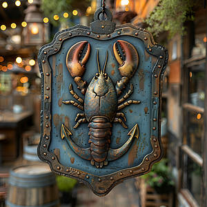 餐厅招牌素材铁质招牌上的龙虾背景