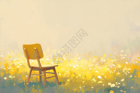 阳光草地上的木头椅子插画
