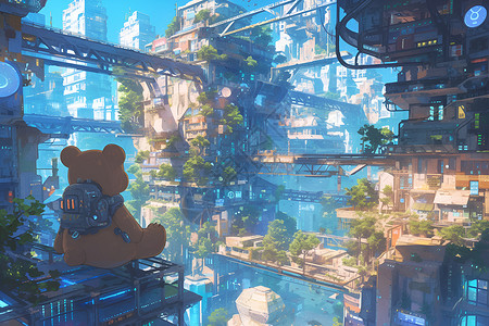 探索城市的背包熊背景图片