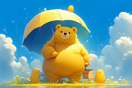 卡通熊撑着黄色的熊背景图片