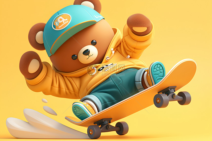 卡通小熊玩滑板图片