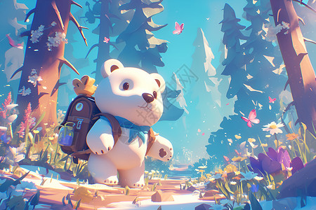 森林中的探险熊背景图片