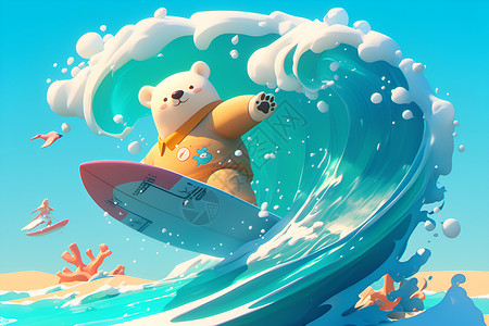 卡通熊冲浪背景图片