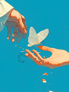 两只手中间的蝴蝶插画