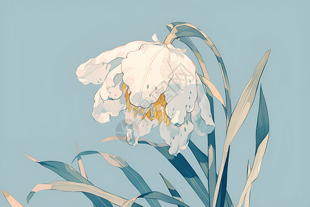 枯萎花朵凋零的白花插画