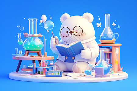 动物实验室白熊科学家插画