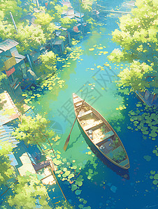河面上经幡河面上的小船插画