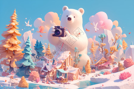 旅行摄影师仙境中的熊摄影师插画