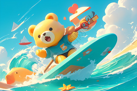海滩冲浪熊背景图片