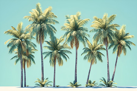 东郊椰林翠绿的椰林插画